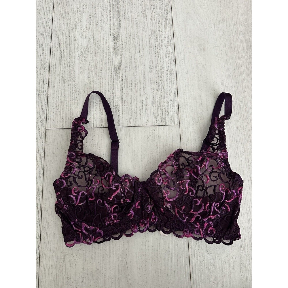 Vintage Victoria's Secret Bra Second Skin Satin Embroidered Purple Bra 34B Heart